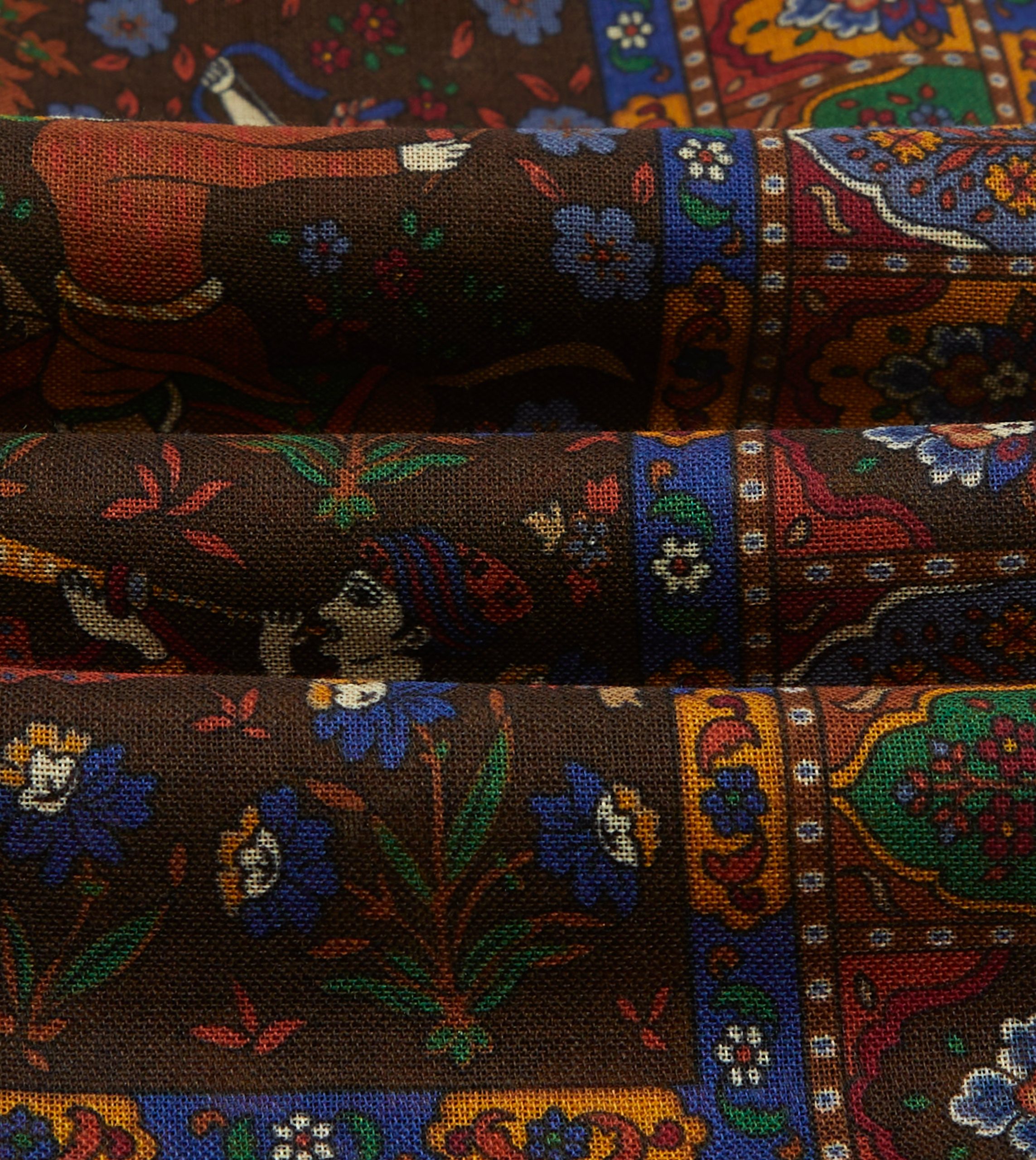 Brown Mughal Hunter Print Wool-Silk Scarf - Image 2