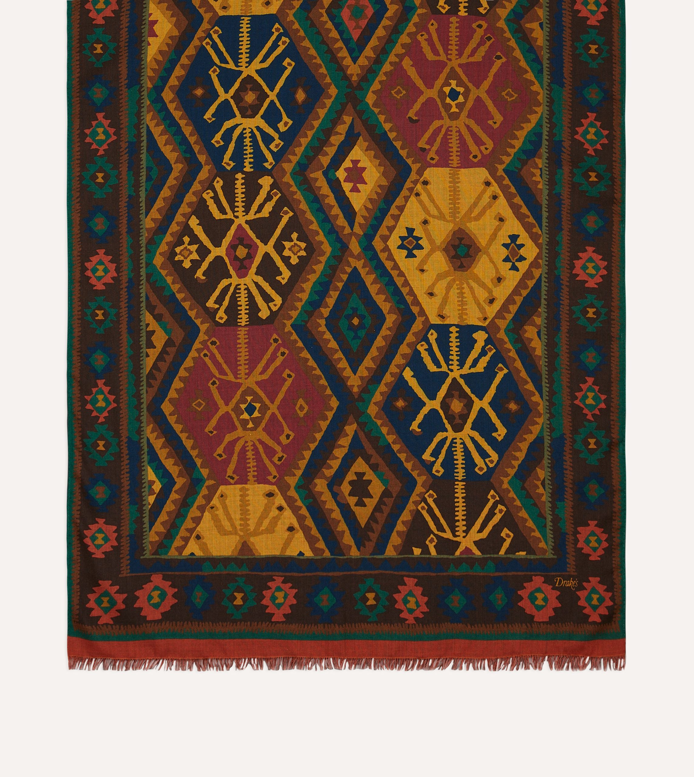 Brown Kilim Print Wool-Silk Scarf - Image 3