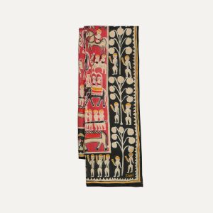 Black and Red Tribal Elephant Print Wool-Silk Scarf