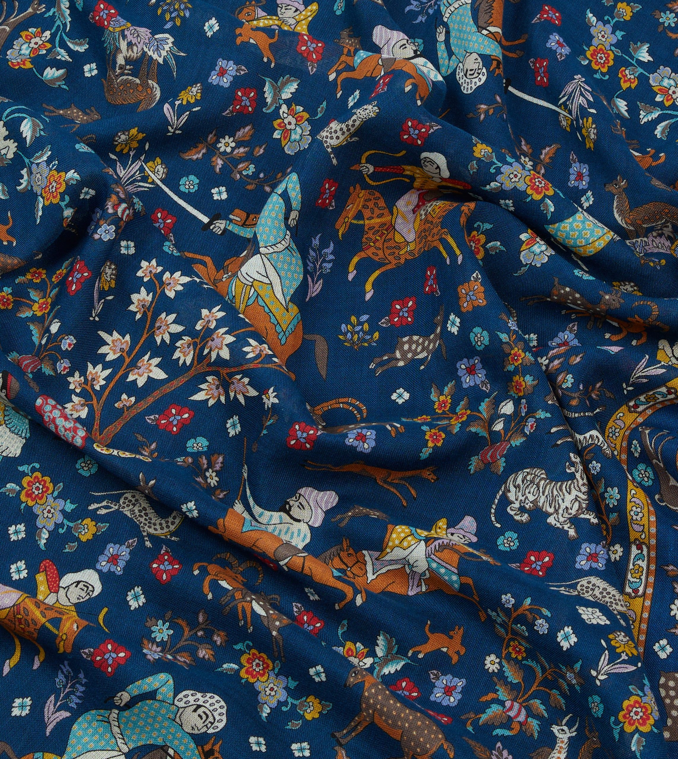 Navy Summer Mughal Print Wool Silk Scarf - Image 2