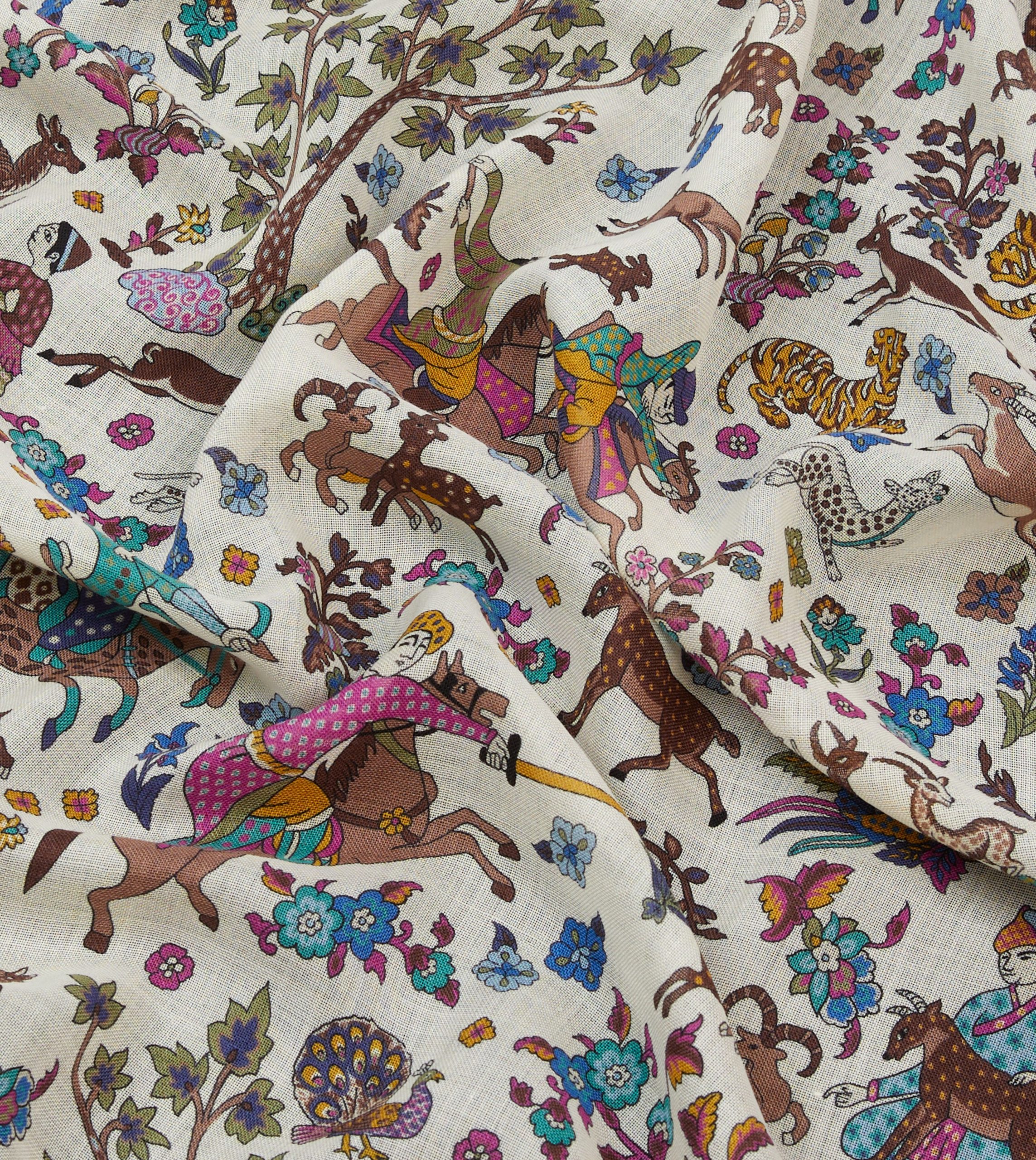 Ecru Summer Mughal Print Wool Silk Scarf - Image 2