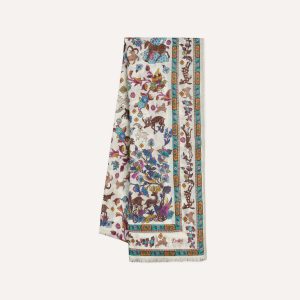 Ecru Summer Mughal Print Wool Silk Scarf