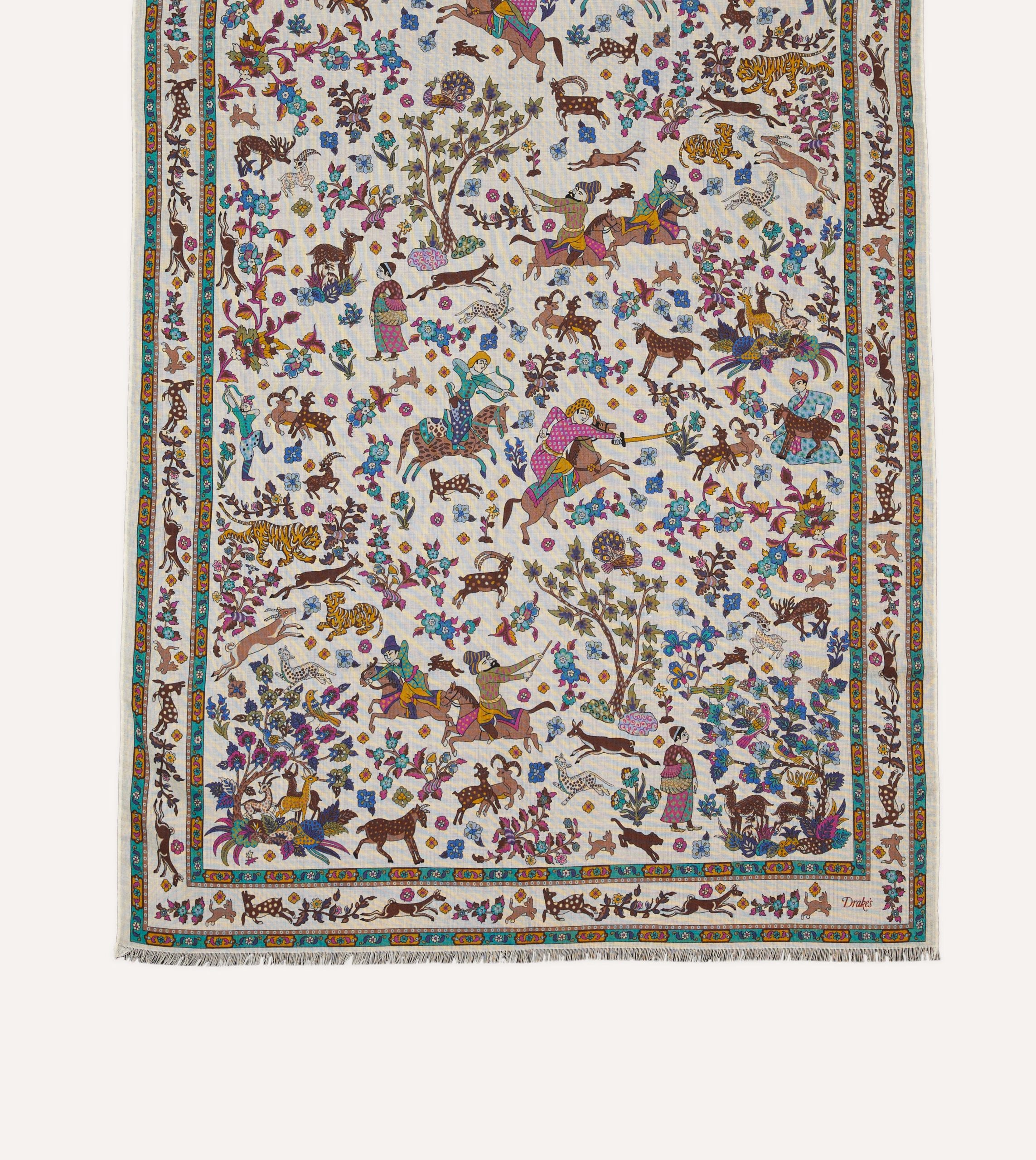 Ecru Summer Mughal Print Wool Silk Scarf - Image 3