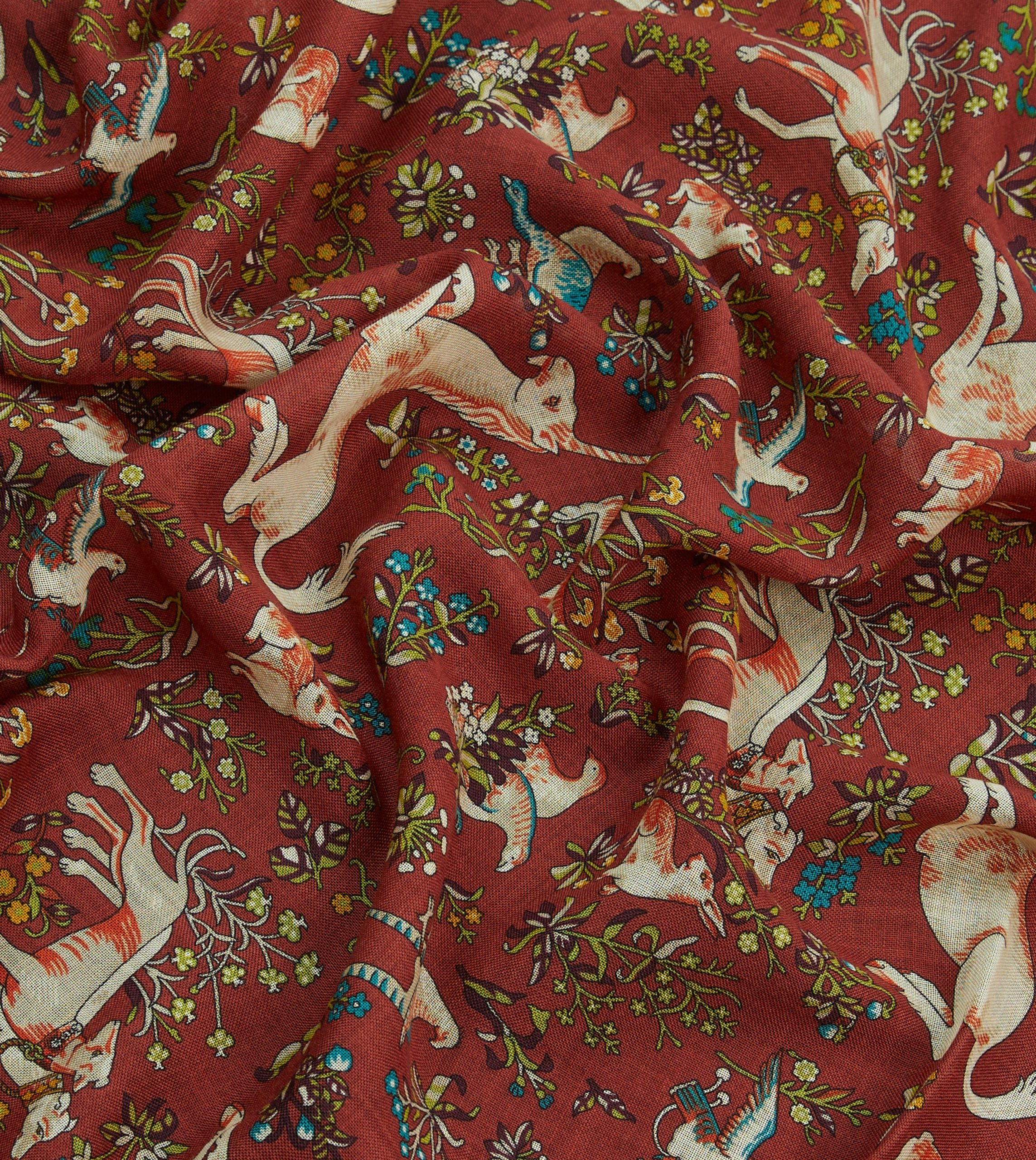 Red Unicorn Tile Print Wool-Silk Scarf - Image 2