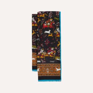 Black Mughal Archer Print Wool Silk Scarf