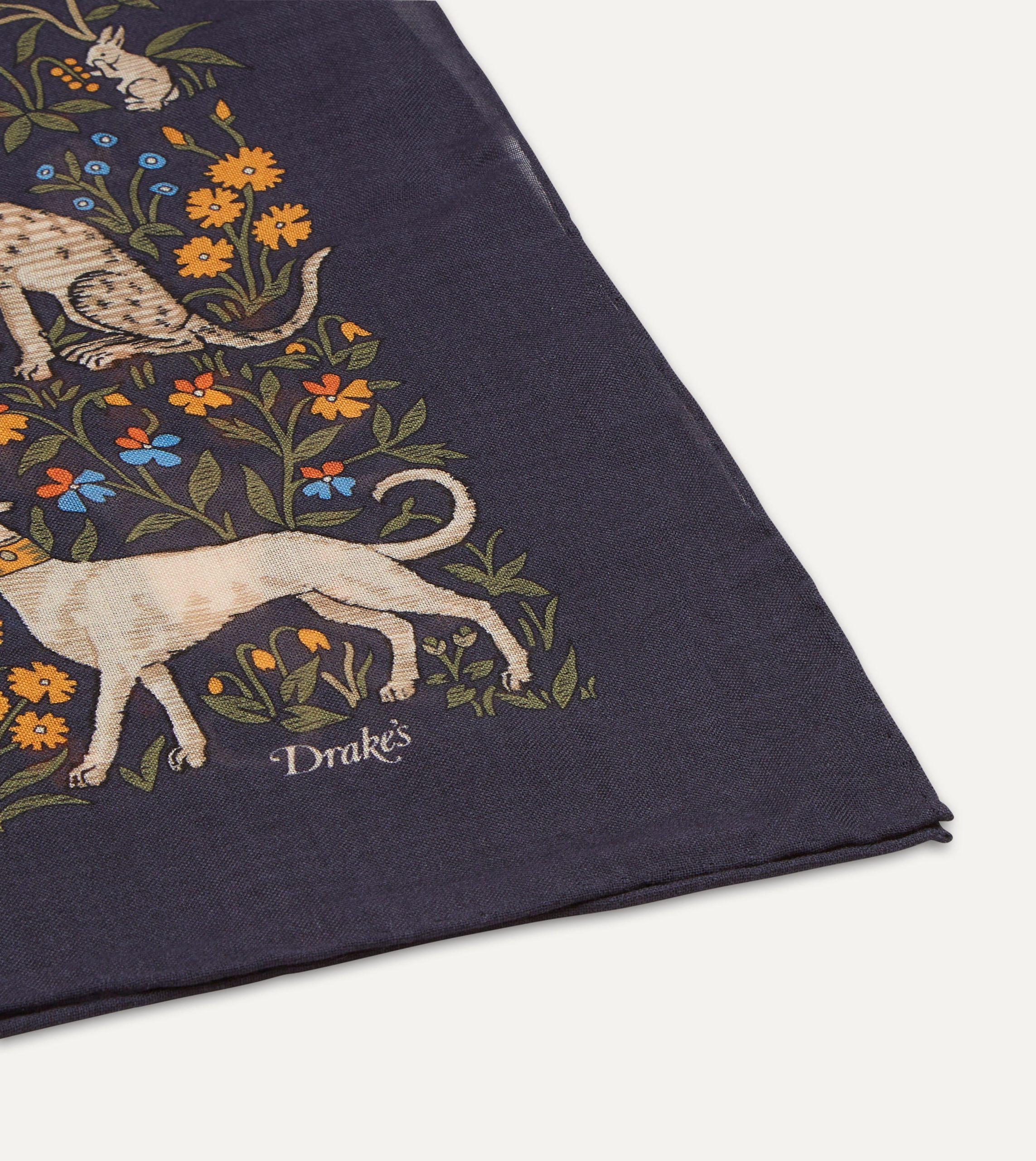 Navy Unicorn Print Wool-Silk Square Scarf - Image 4