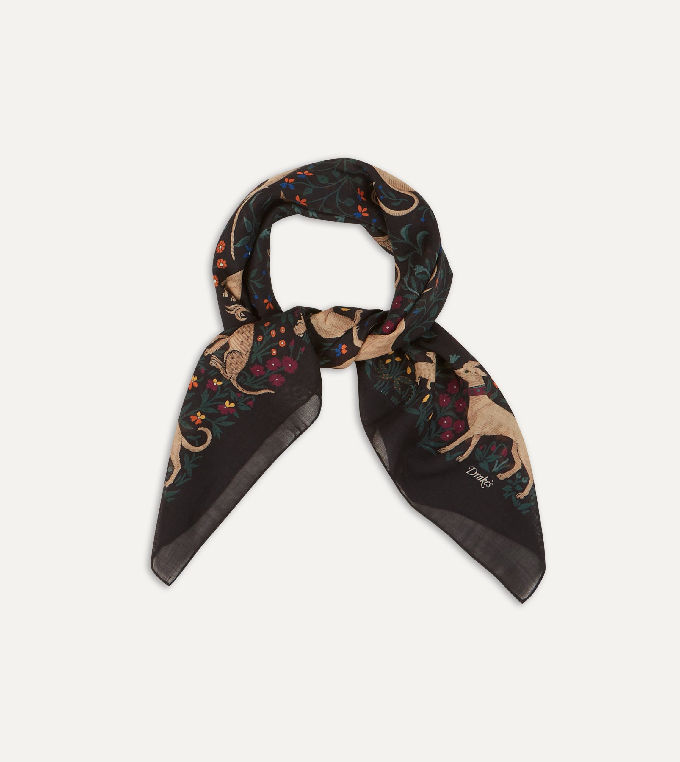 Black Unicorn Print Wool-Silk Square Scarf - Image 5