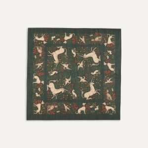 Green Unicorn Print Wool-Silk Square Scarf