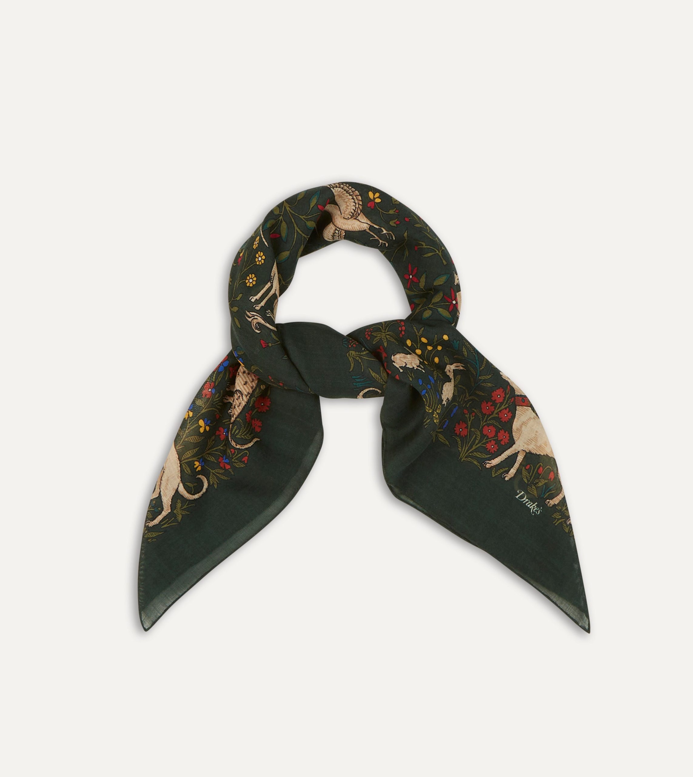 Green Unicorn Print Wool-Silk Square Scarf - Image 5