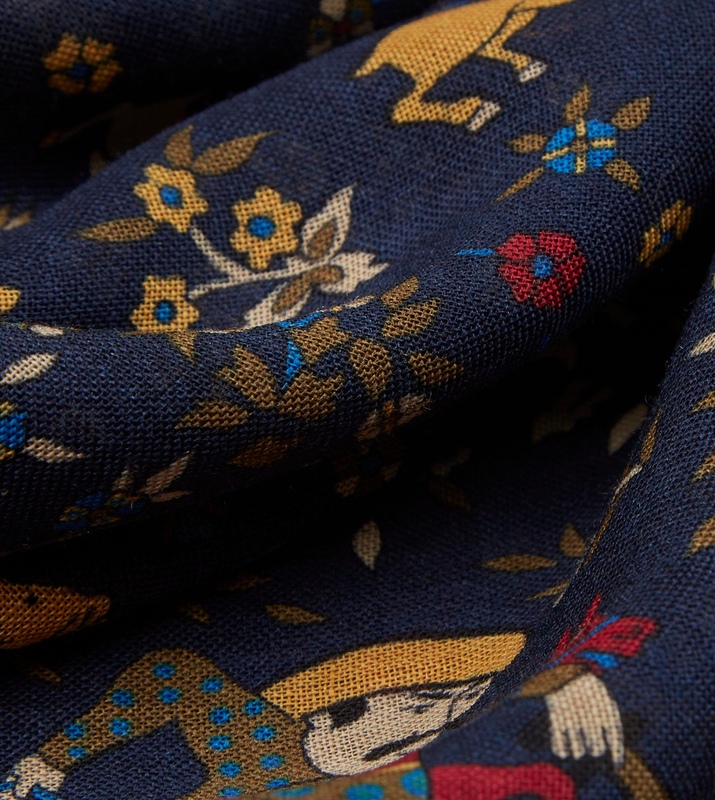 Navy Mughal Print Wool-Silk Square Scarf - Image 2