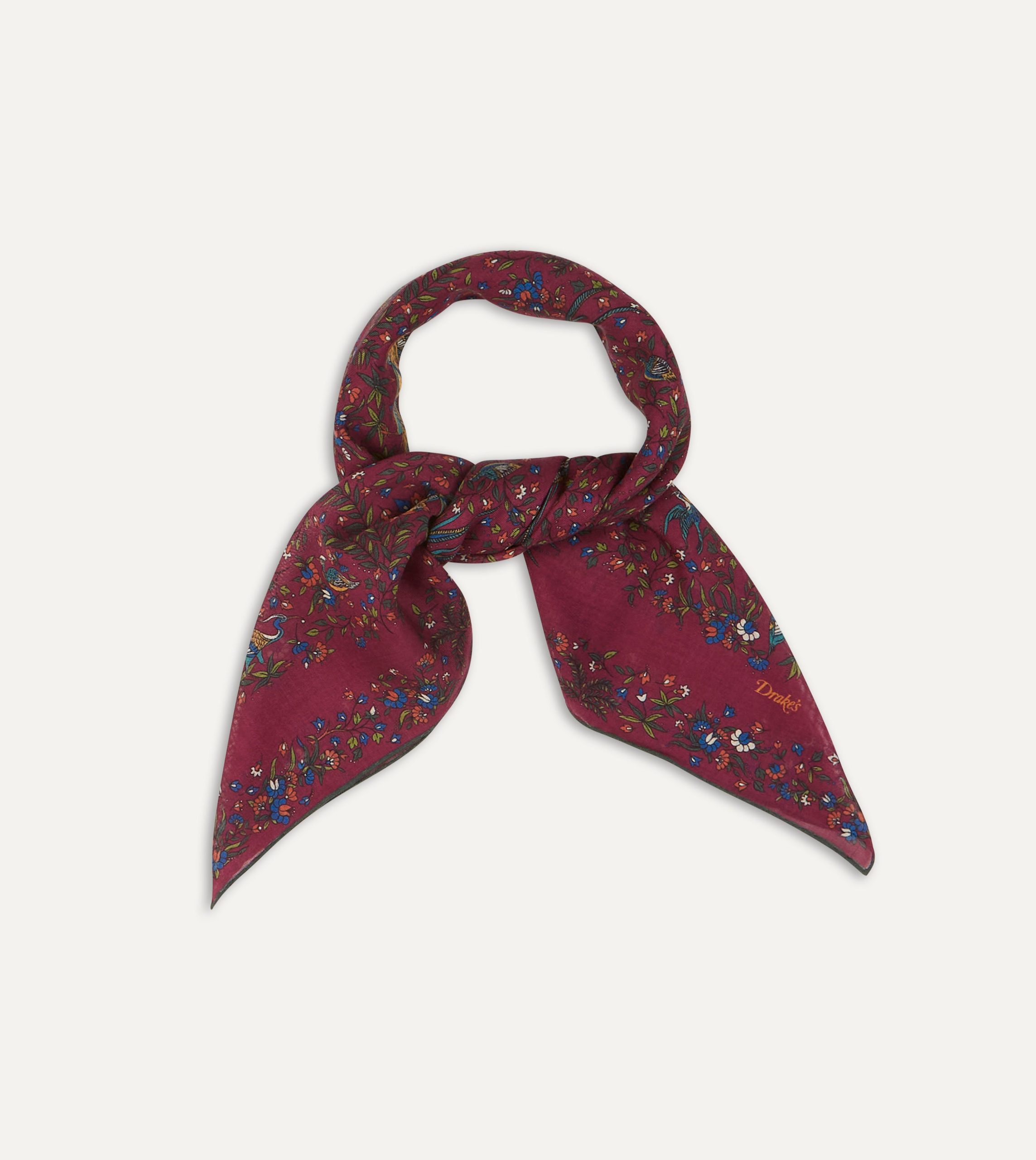 Magenta Birds of Paradise Print Wool-Silk Square Scarf - Image 5