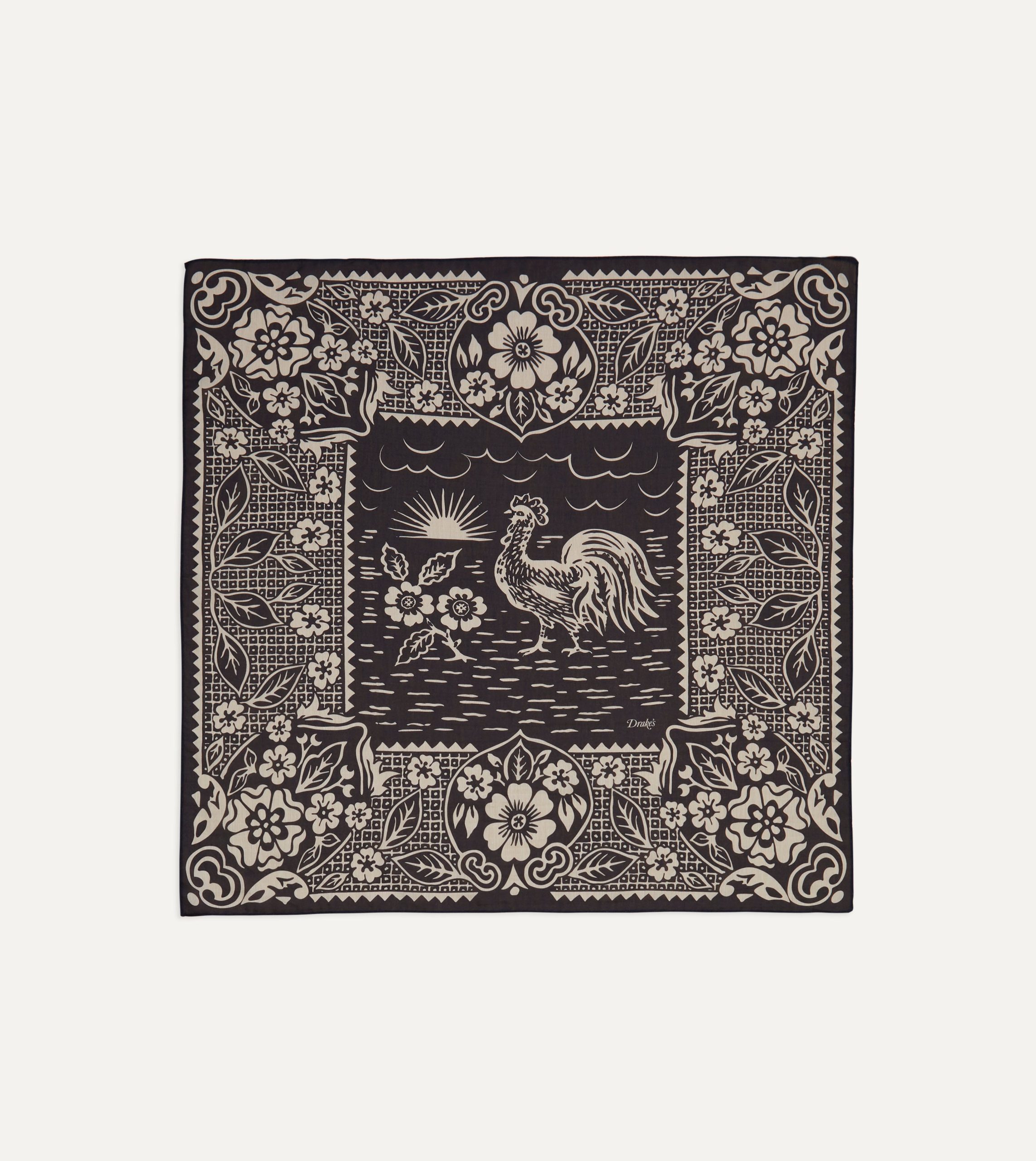 Navy Cockerel Print Silk-Cotton Bandana