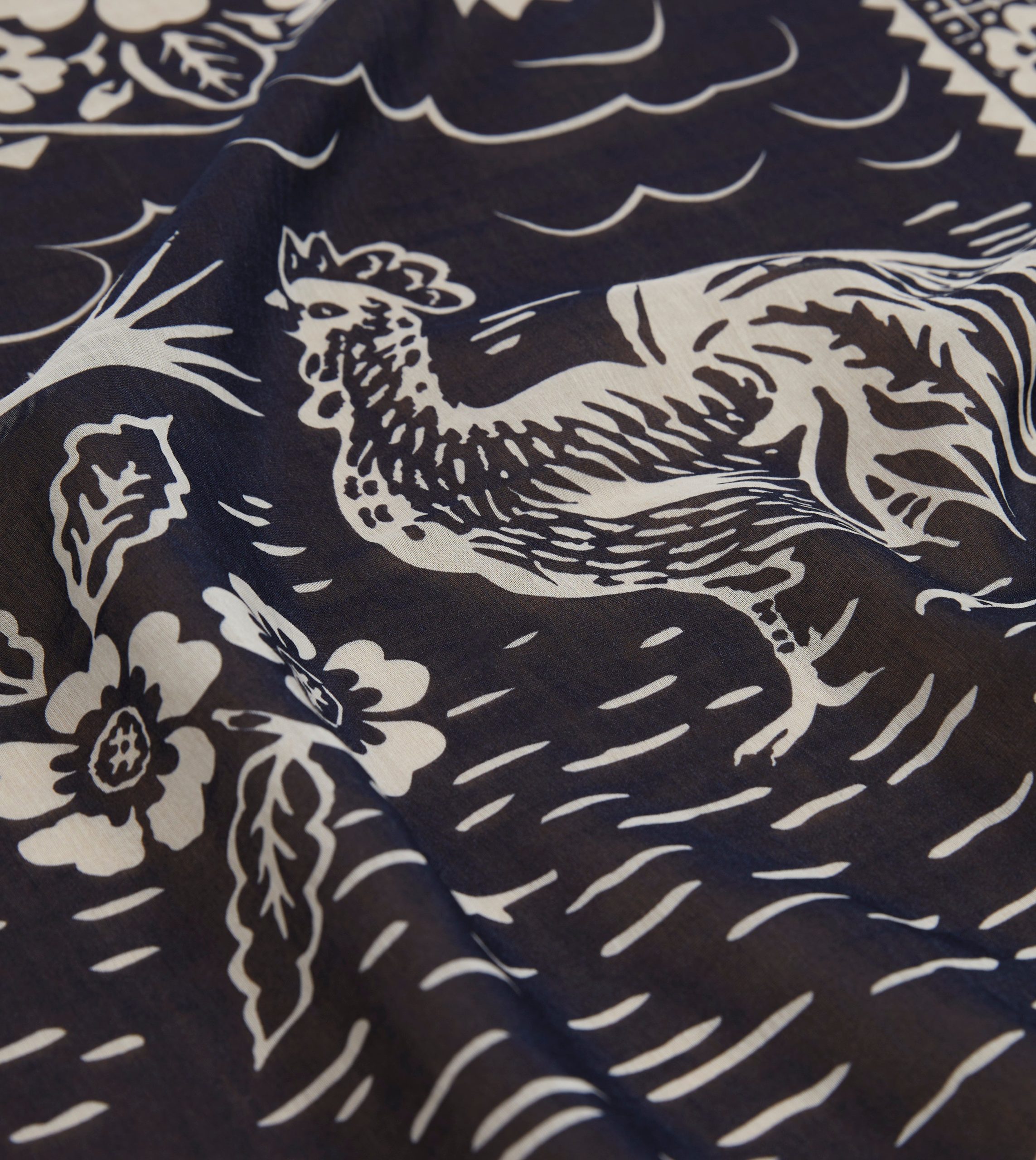 Navy Cockerel Print Silk-Cotton Bandana - Image 2