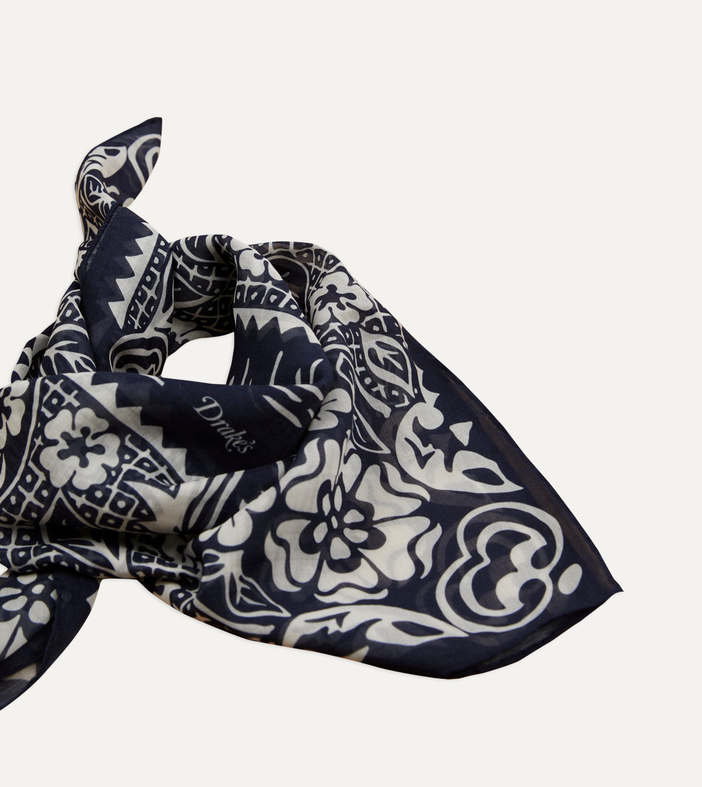 Navy Cockerel Print Silk-Cotton Bandana - Image 4