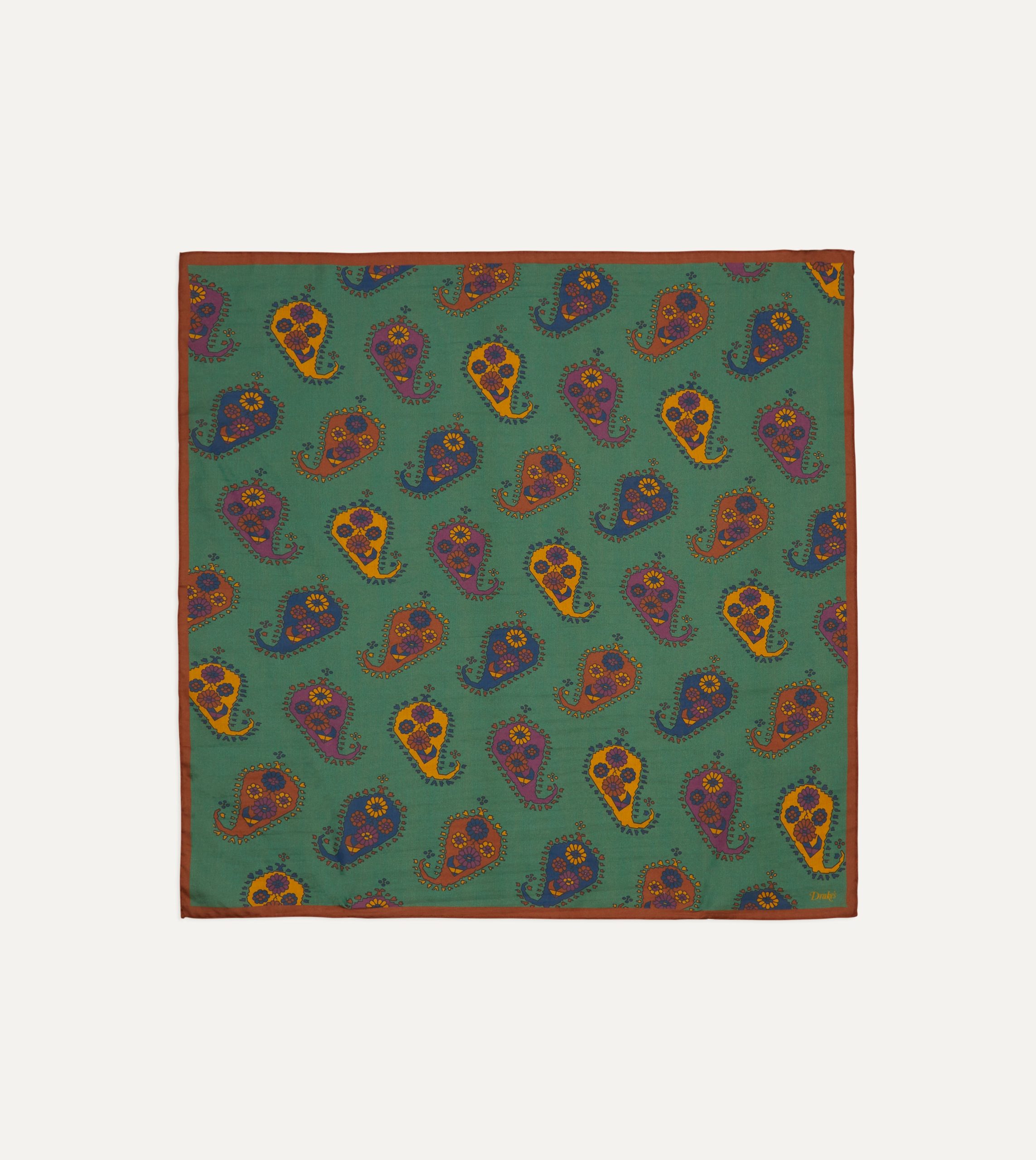 Green Flower Paisley Print Silk-Cotton Bandana - Image 3