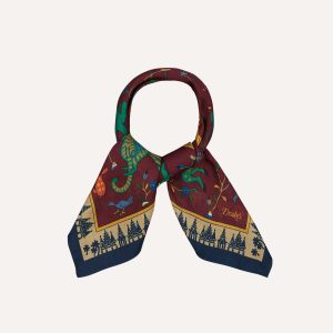 Red Mythical Animals Print Wool-Silk Bandana