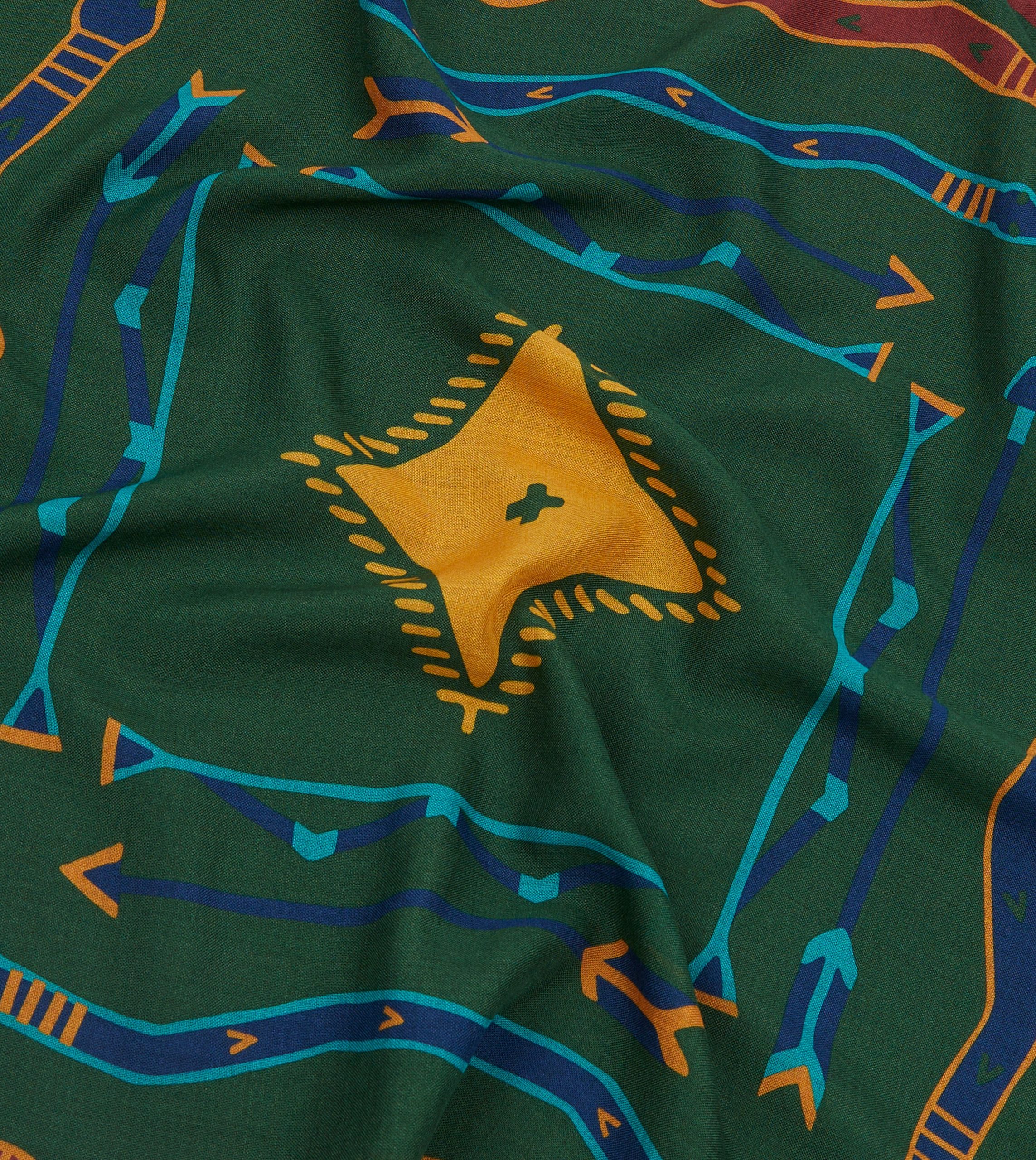 Green Navajo Print Wool-Silk Bandana - Image 2