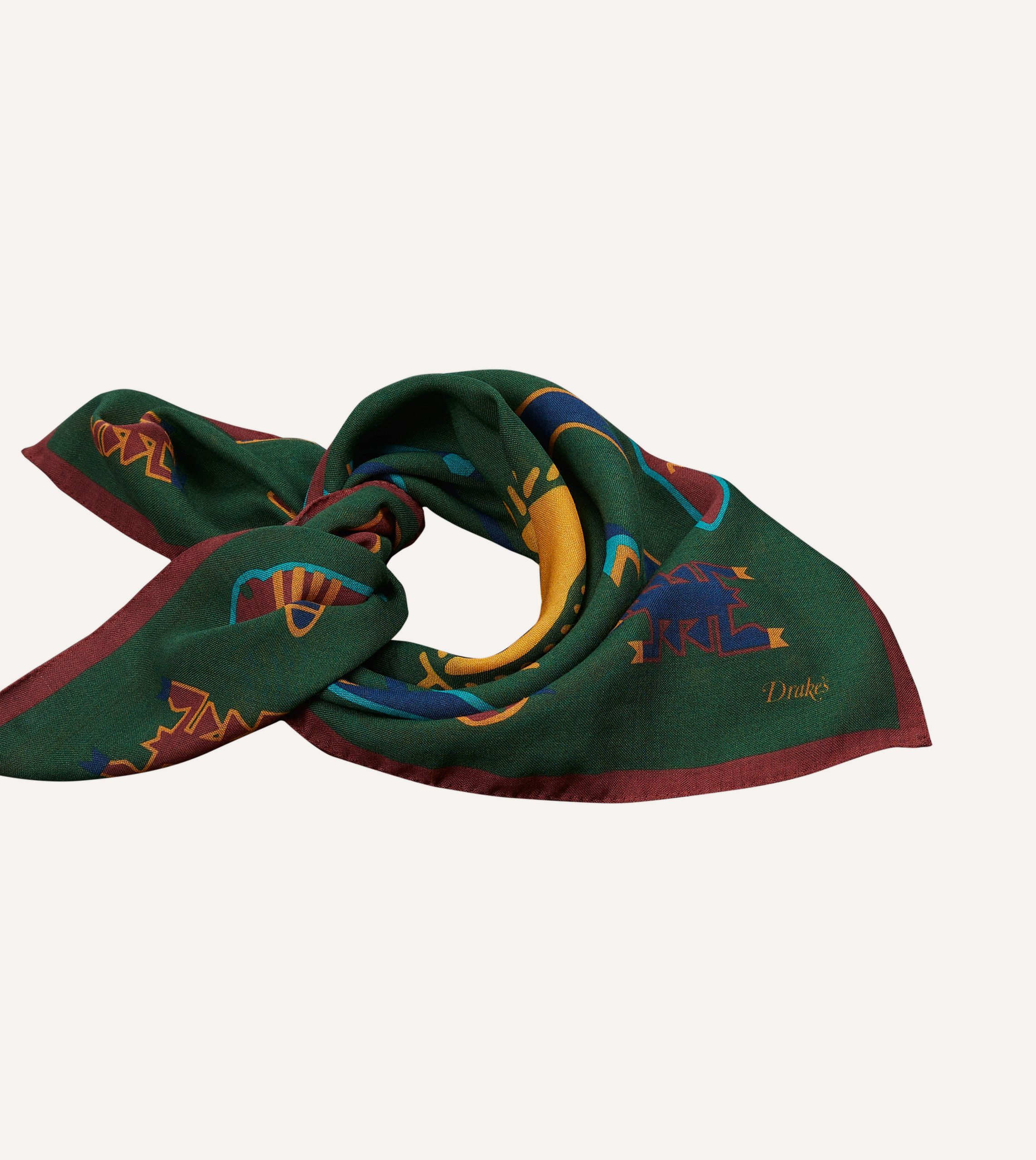 Green Navajo Print Wool-Silk Bandana - Image 4