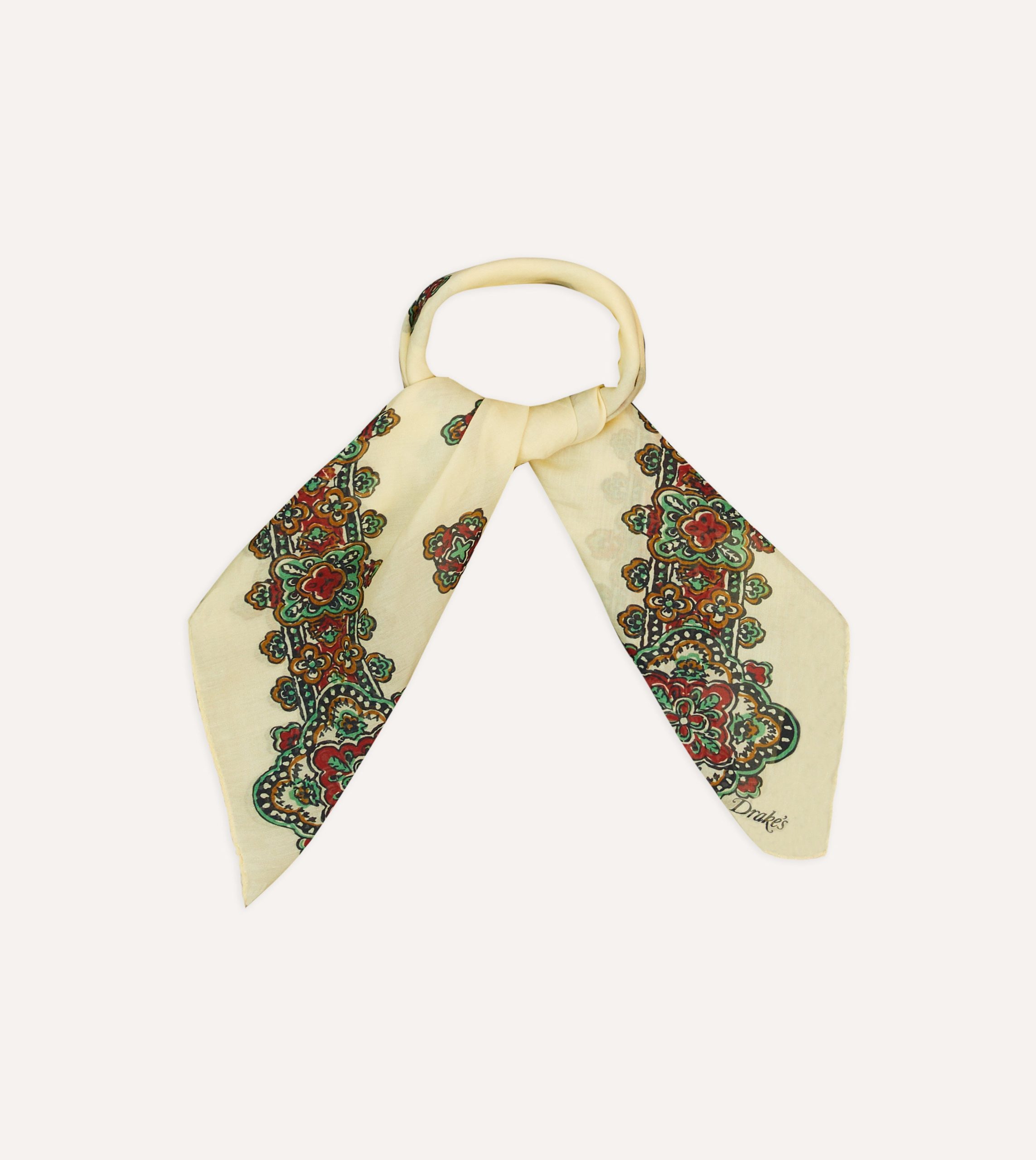 Ecru Medallion Print Cotton-Silk Bandana - Image 5