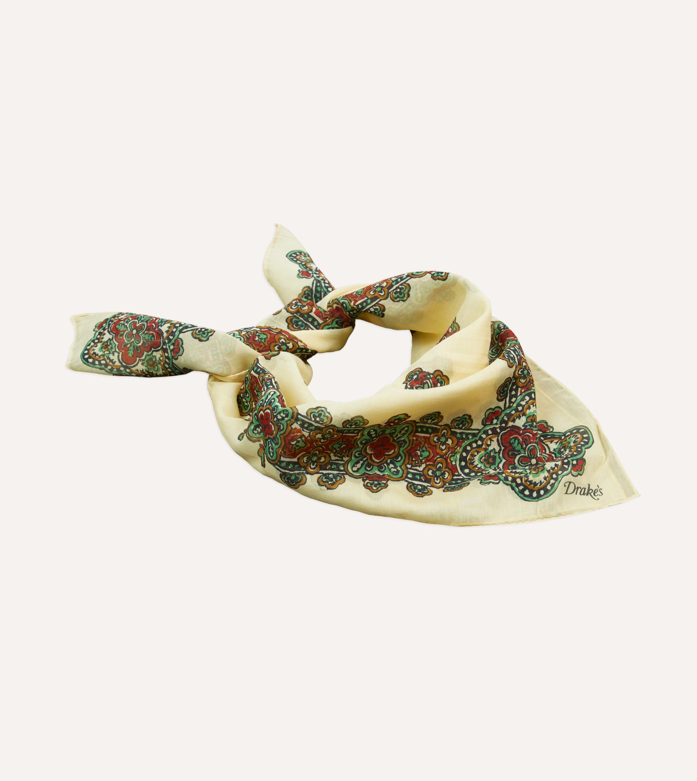 Ecru Medallion Print Cotton-Silk Bandana - Image 4