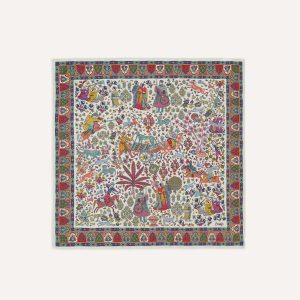 Ecru Floral Mughal Print Wool-Silk Bandana