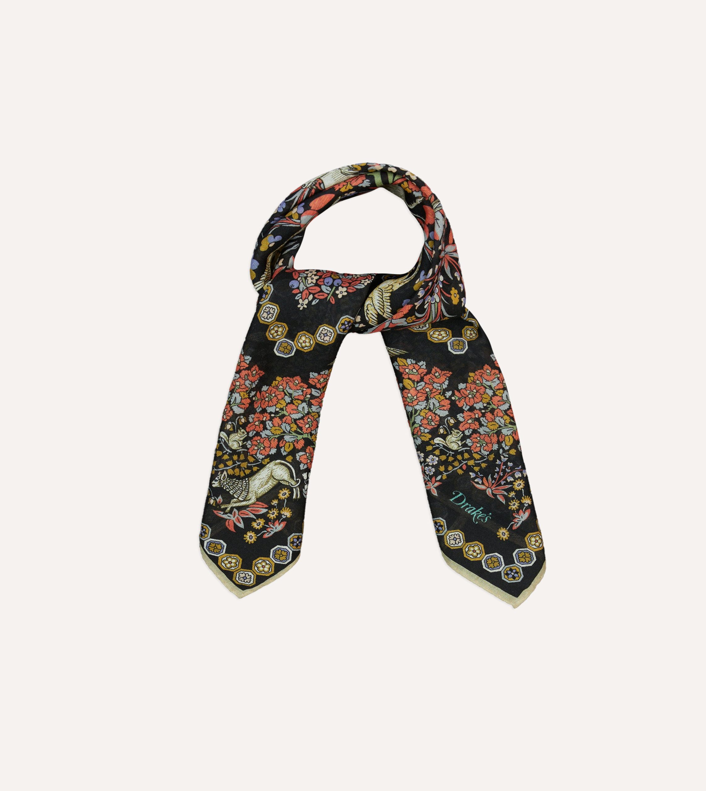 Black Mythical Forest Print Wool-Silk Bandana - Image 5