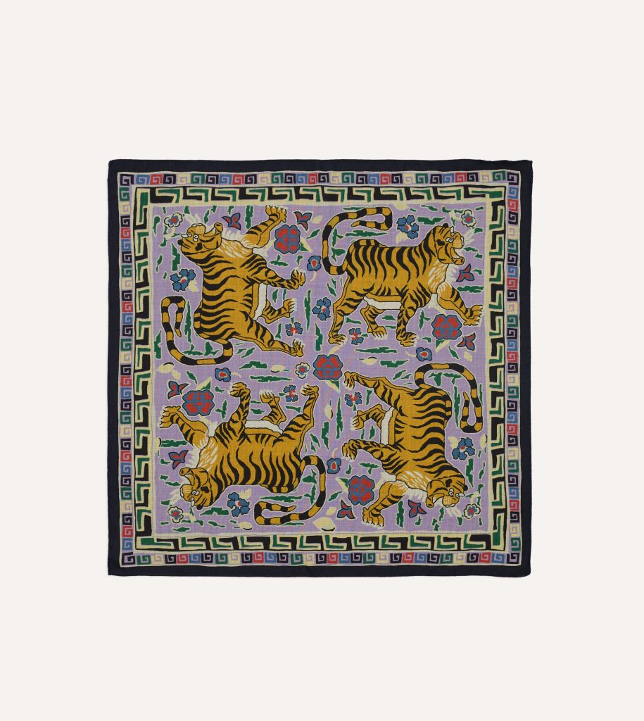 Shoyoroll by Drake's Tiger Print Wool-Silk Bandana