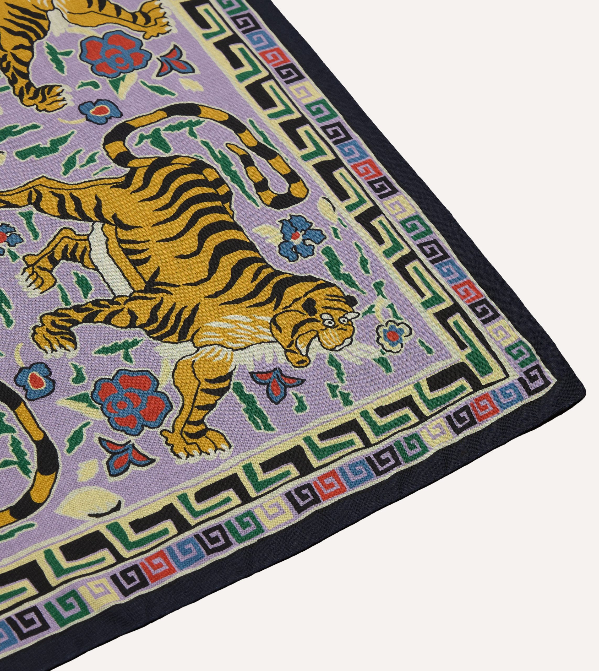 Shoyoroll by Drake's Tiger Print Wool-Silk Bandana - Image 3