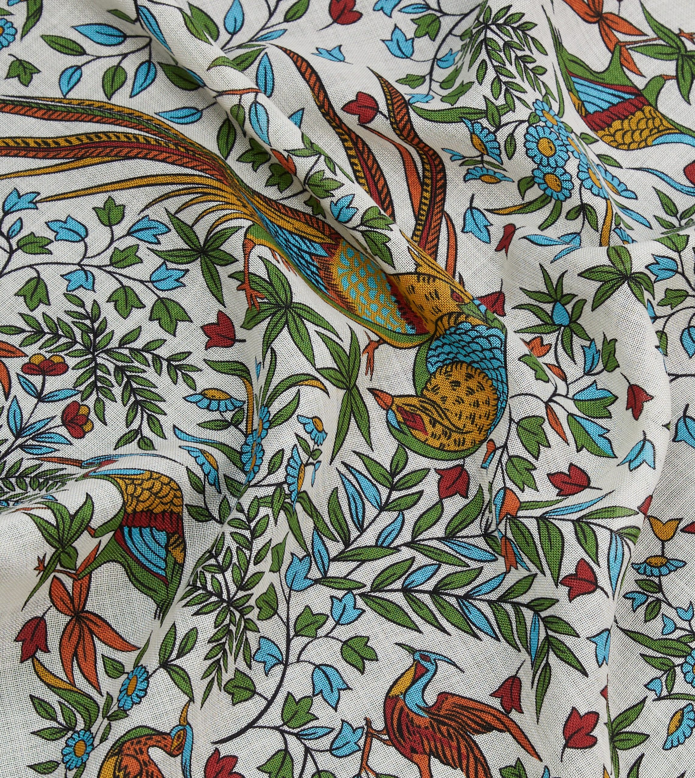 Ecru Birds of Paradise Print Wool-Silk Pocket Square - Image 2