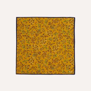 Yellow Floral Print Silk Pocket Square
