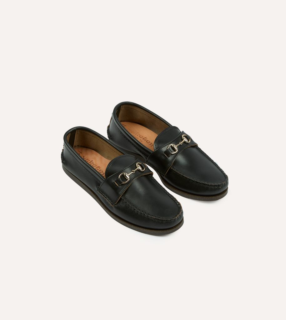 Yuketen Black Leather Bit Loafer with Camp Sole