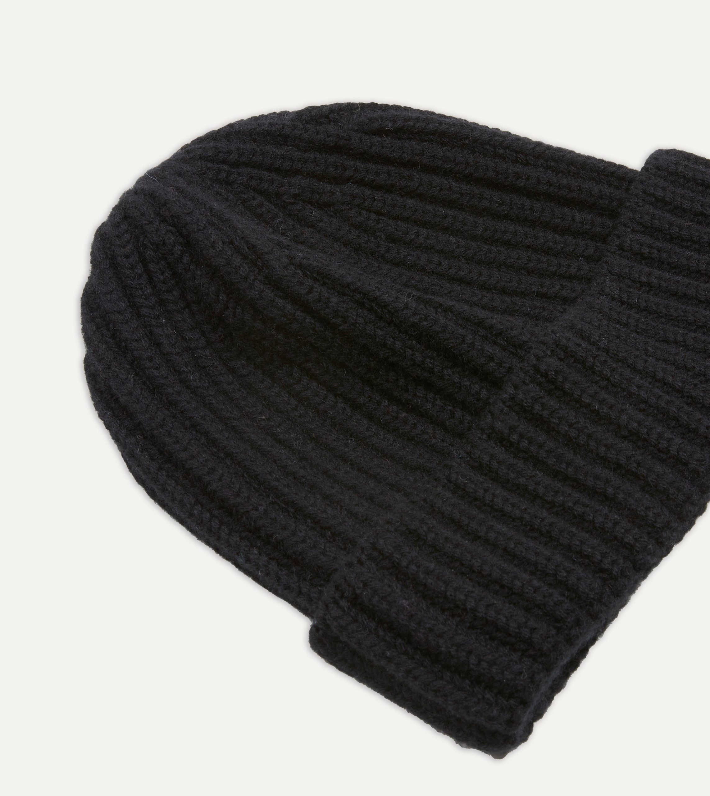 Black Cashmere Ribbed Knit Cap - Image 4