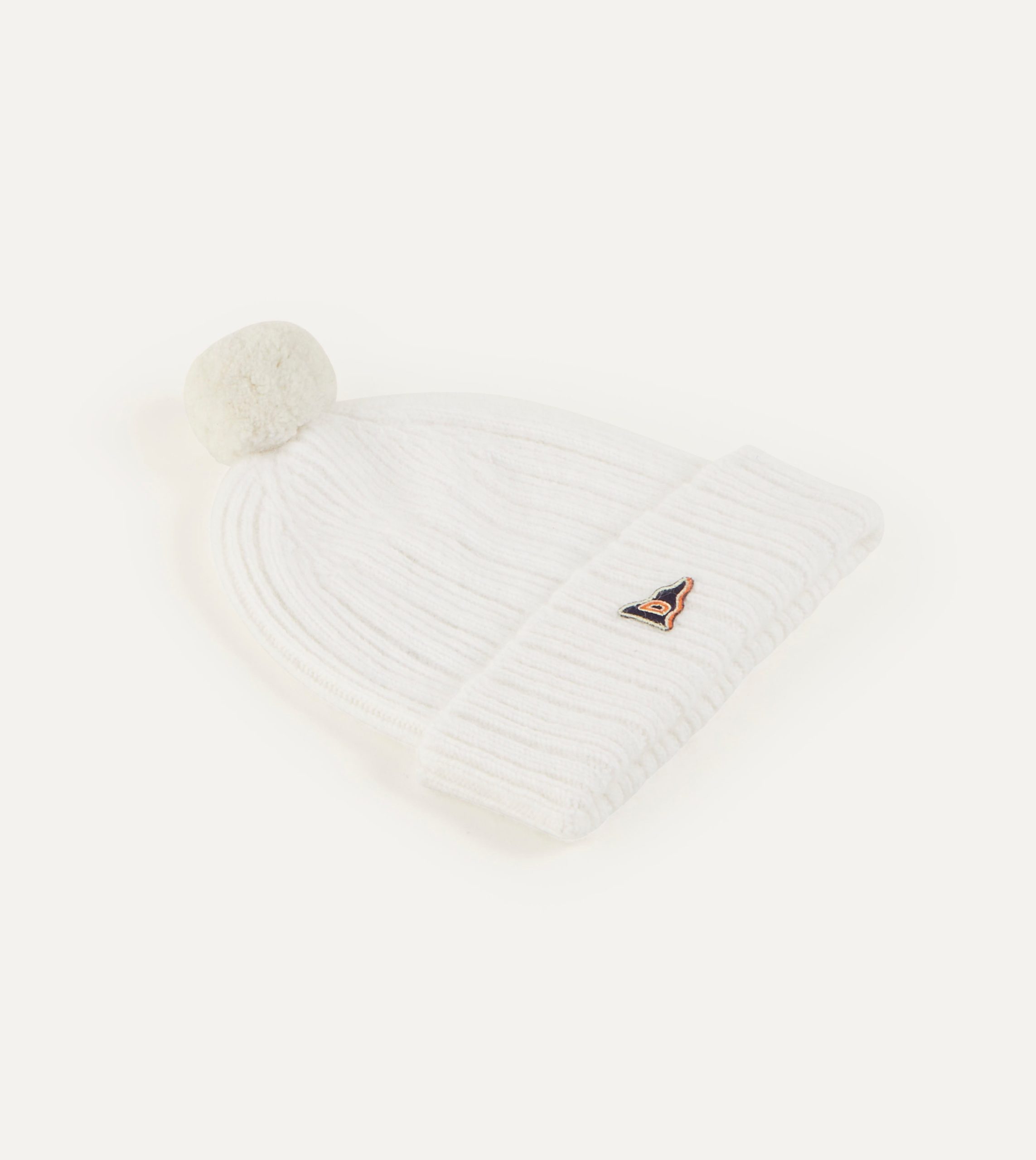 White Angora Lambswool Ribbed Bobble Knit Hat - Image 3