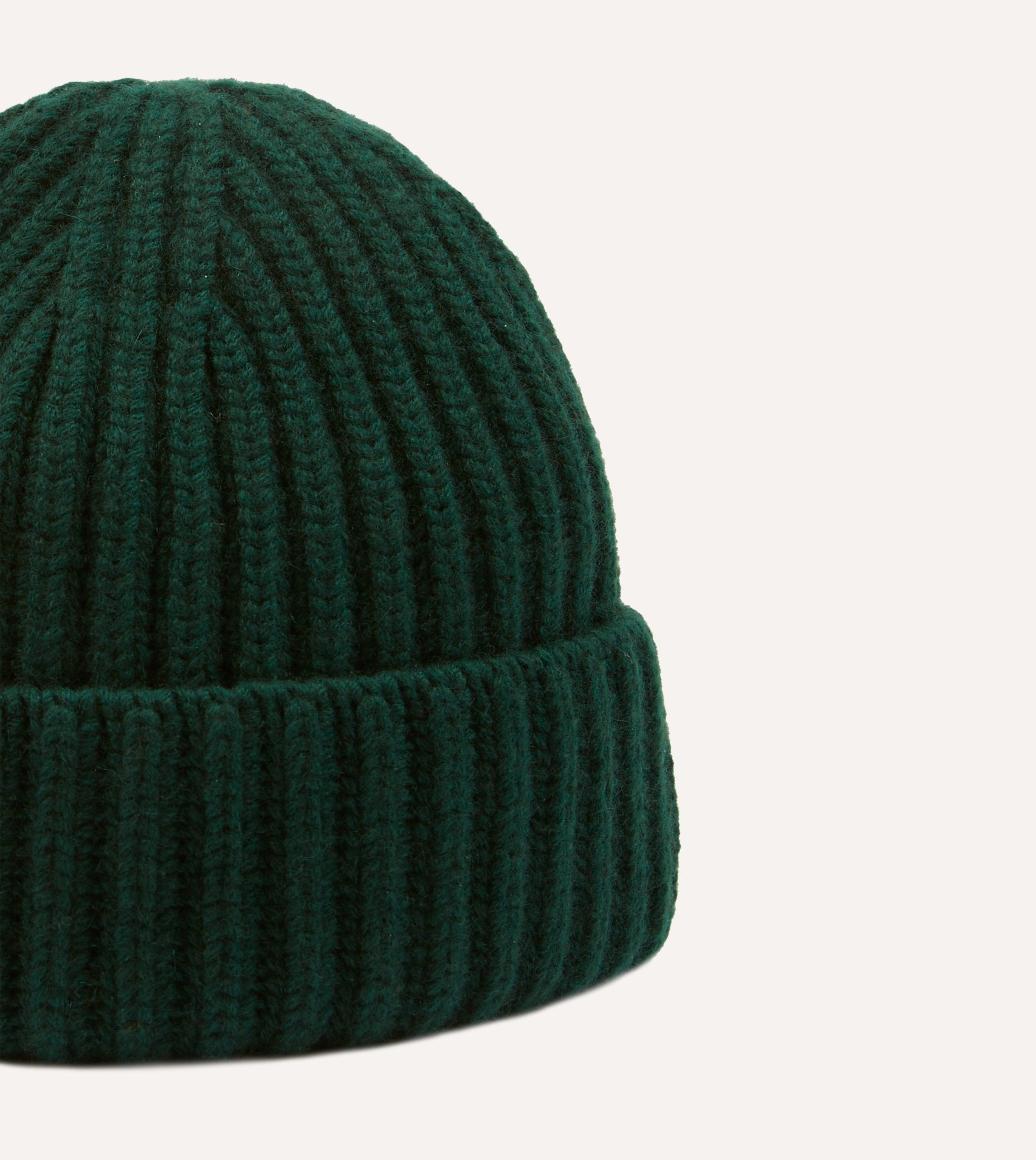 Forest Green Cashmere Ribbed Knit Cap - Image 3