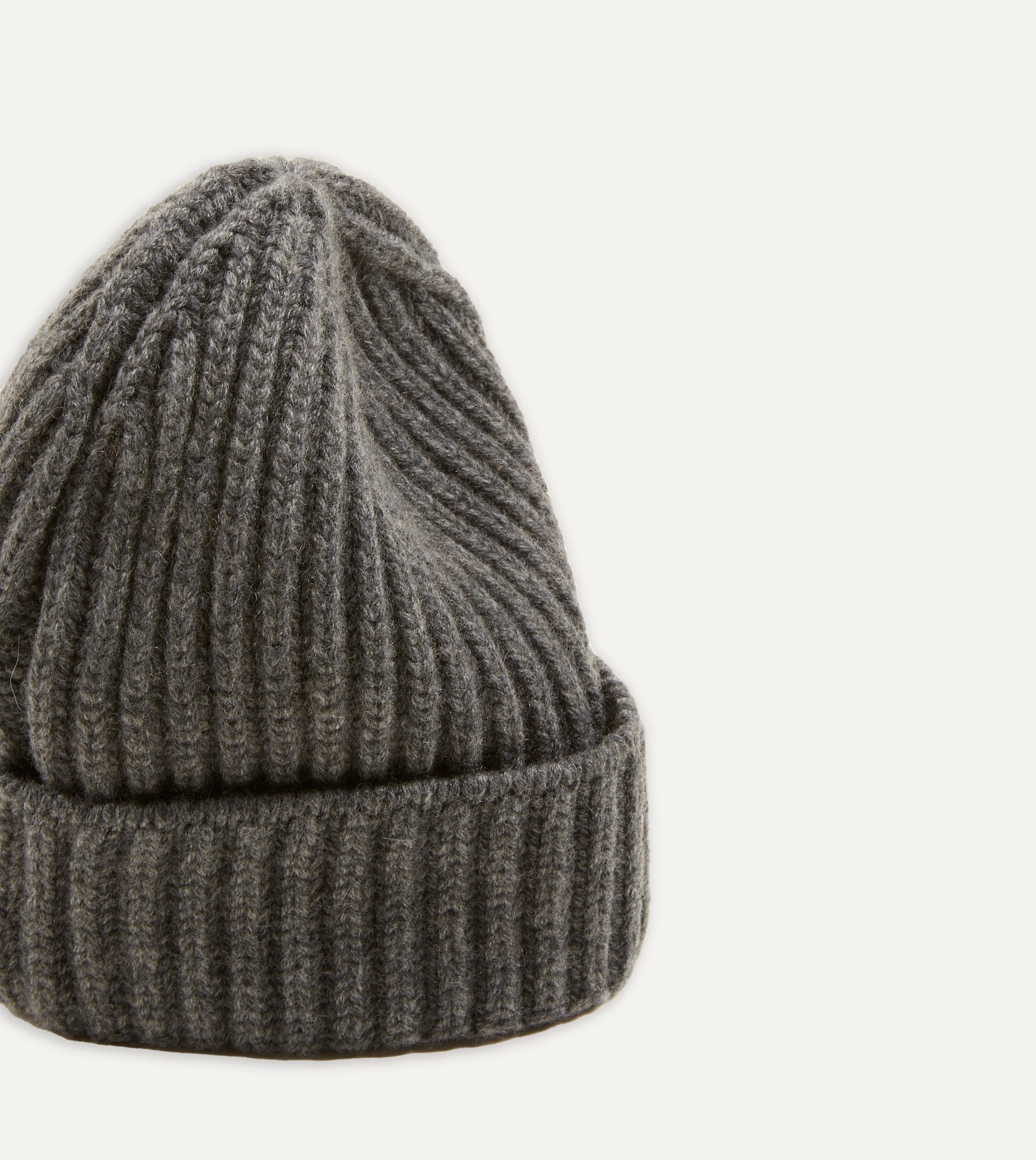 Charcoal Cashmere Ribbed Knit Cap - Image 4
