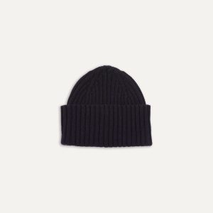 Navy Lambswool Ribbed Knit Cap