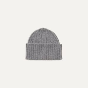 Grey Lambswool Ribbed Knit Cap