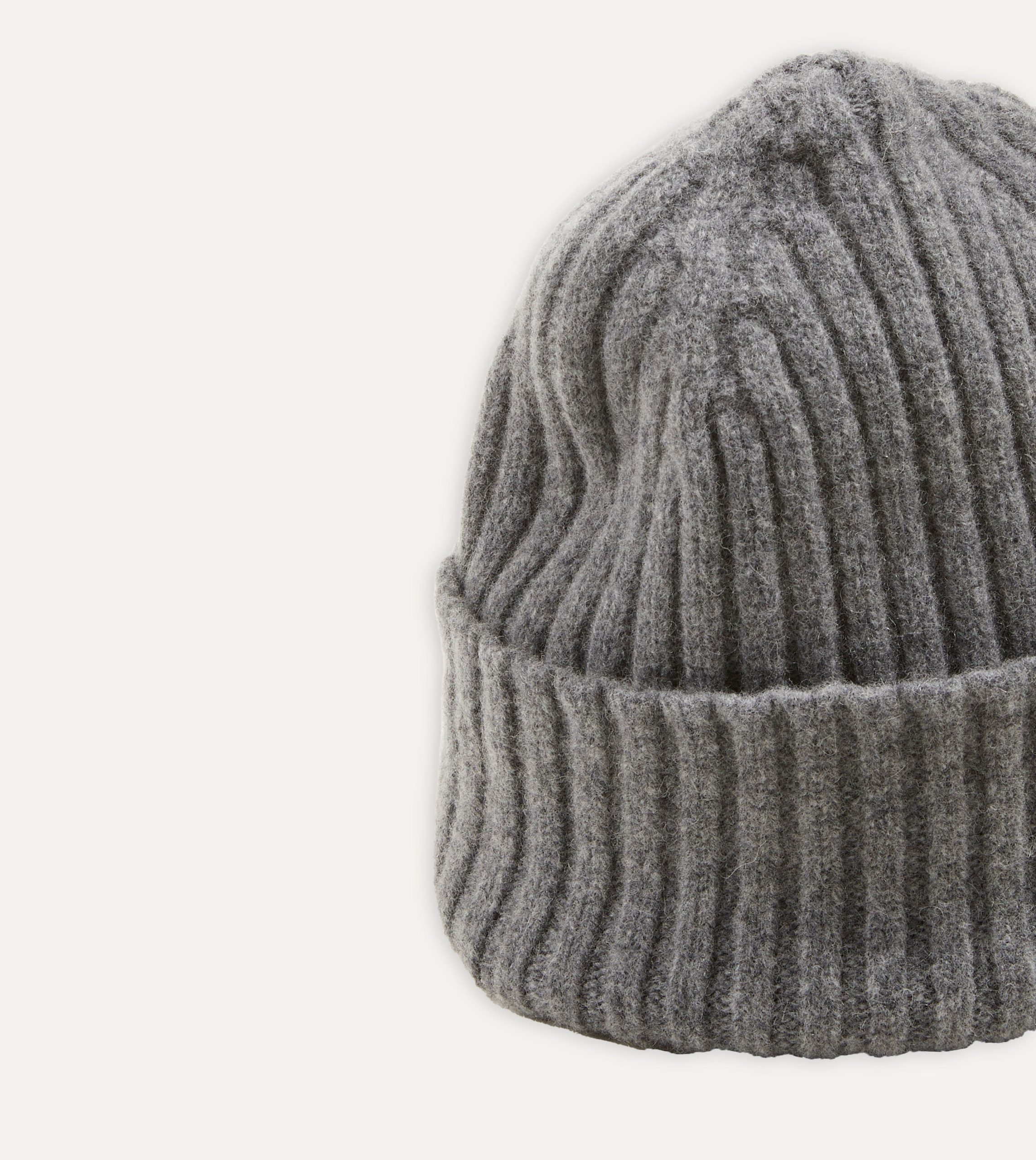 Grey Lambswool Ribbed Knit Cap - Image 4