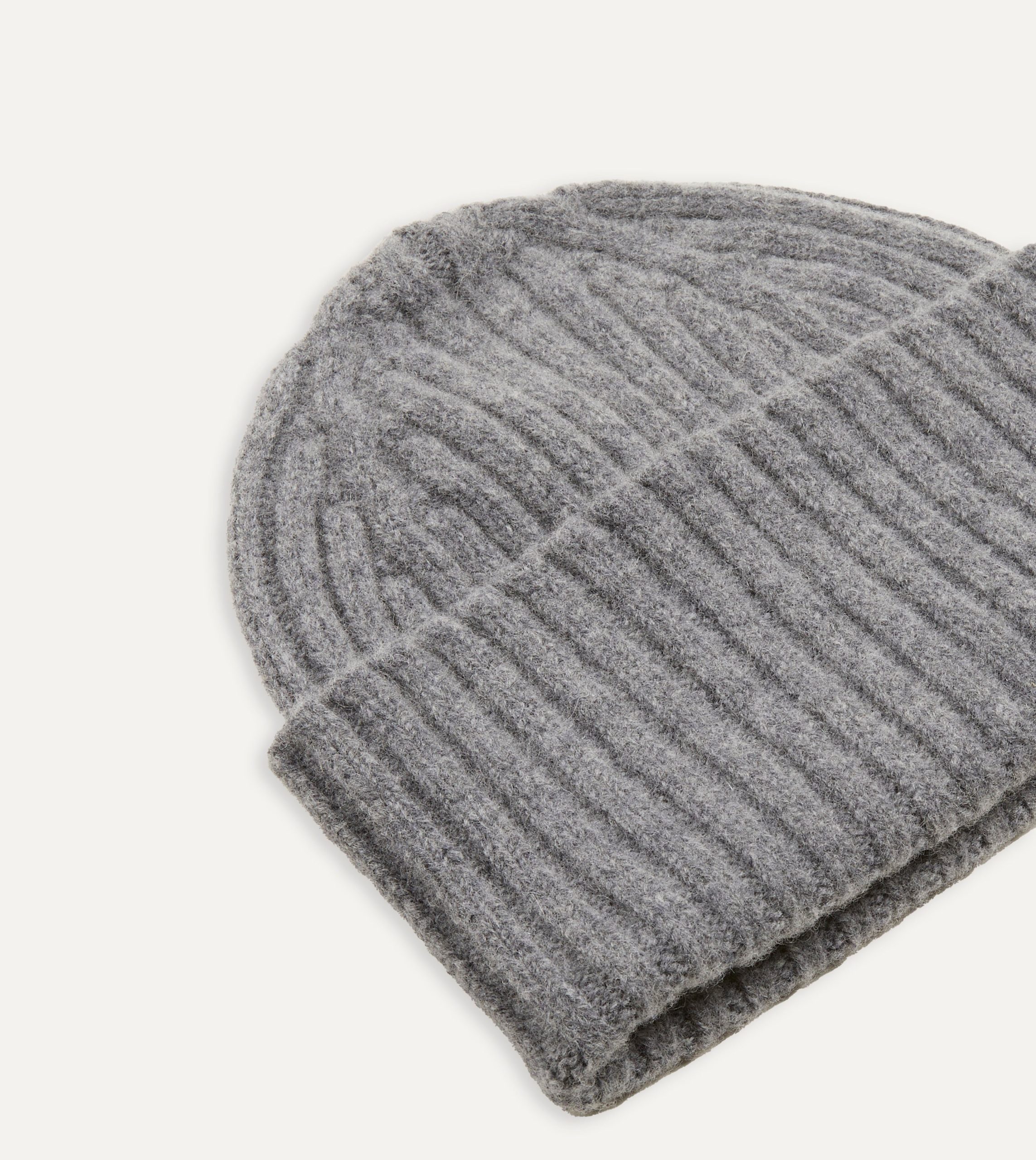 Grey Lambswool Ribbed Knit Cap - Image 3