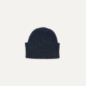 Navy Ribbed Merino Donegal Knit Cap