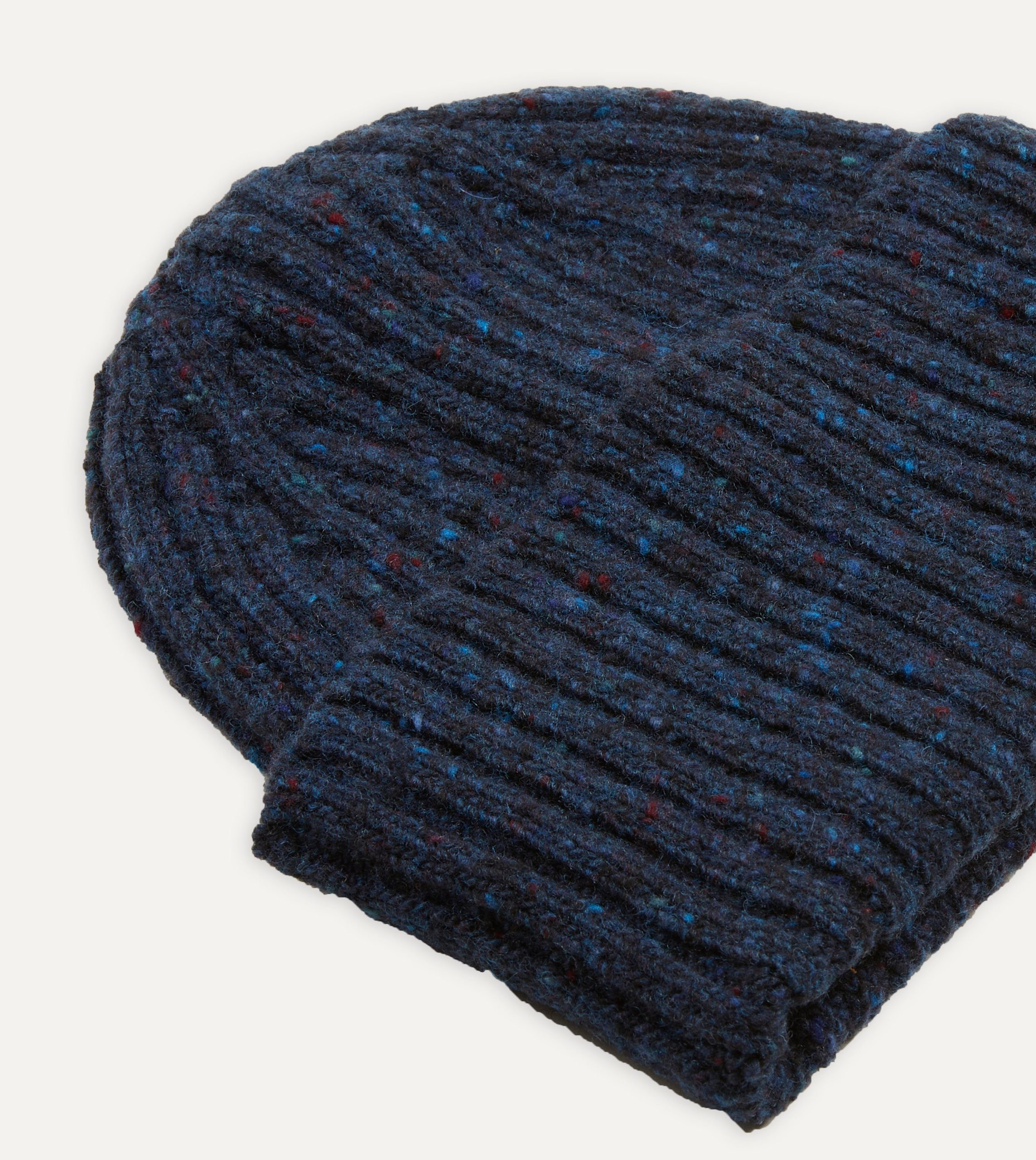 Navy Ribbed Merino Donegal Knit Cap - Image 3