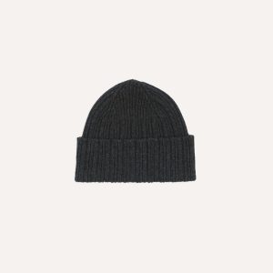 Dark Grey Angora Lambswool Ribbed Knit Cap