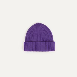 Purple Angora Lambswool Ribbed Knit Cap