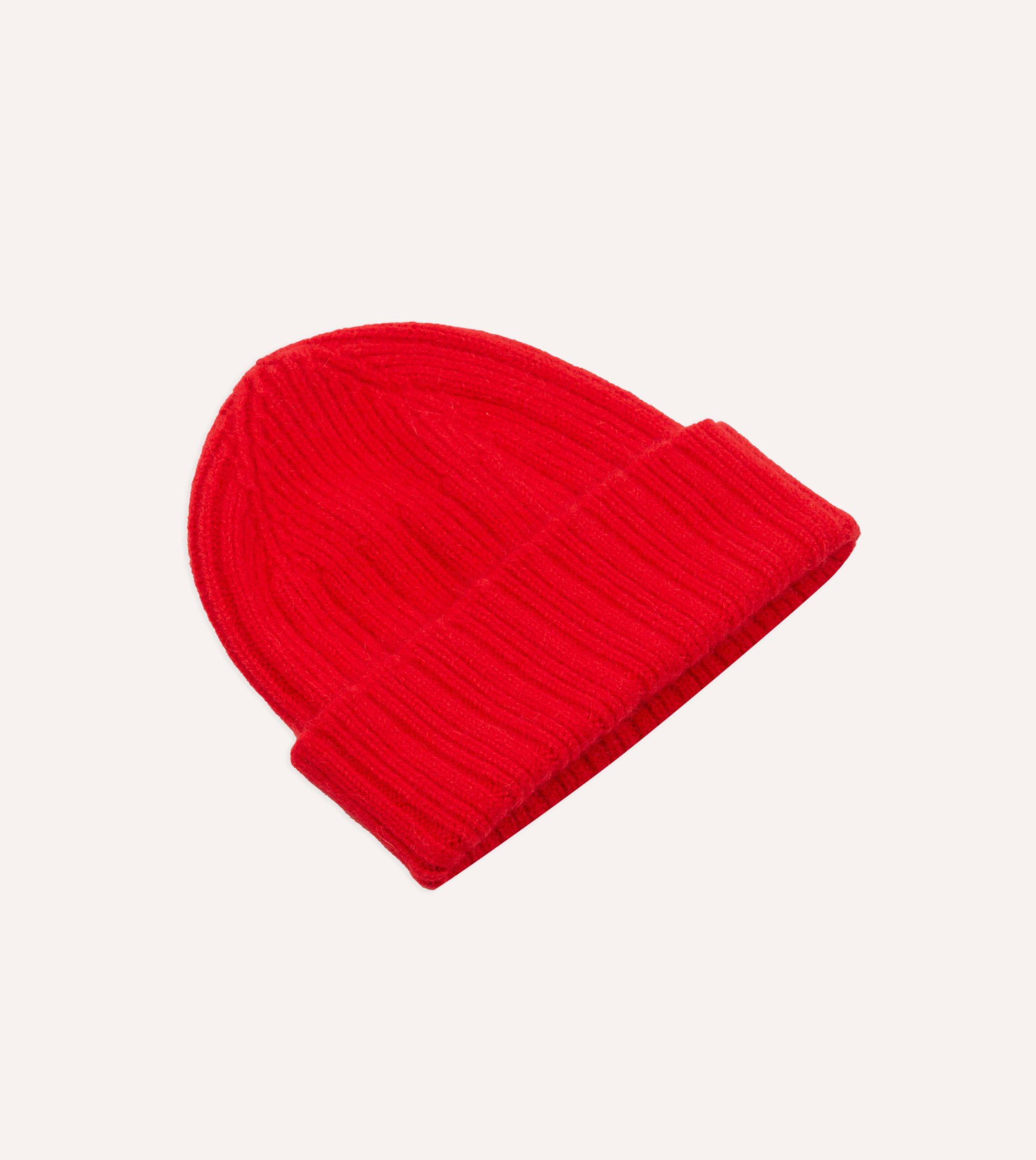 Red Angora Lambswool Ribbed Knit Cap - Image 4