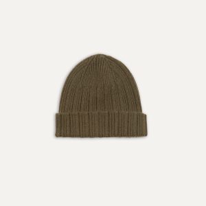 Khaki Green Angora Lambswool Ribbed Knit Cap