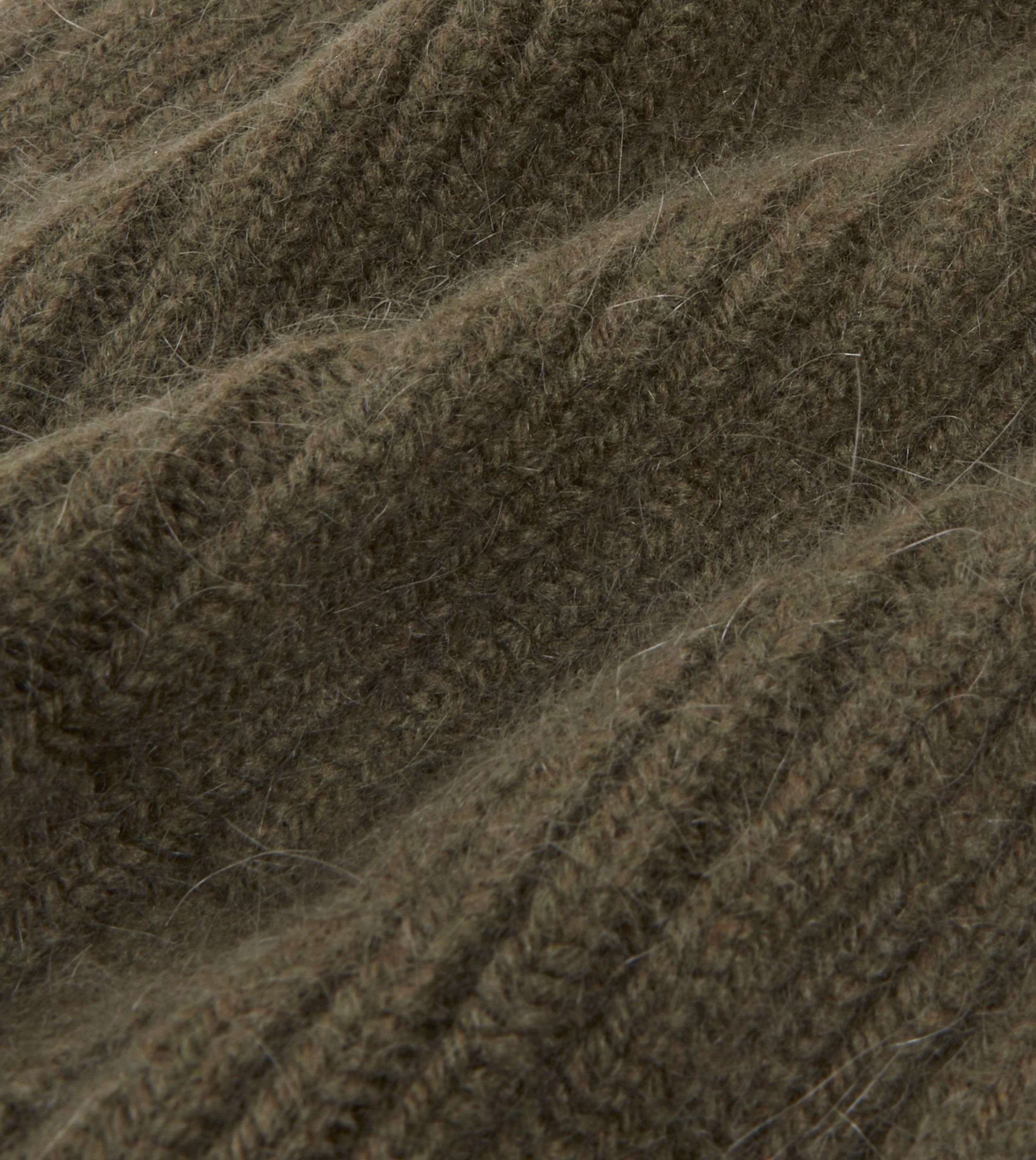Khaki Green Angora Lambswool Ribbed Knit Cap - Image 2