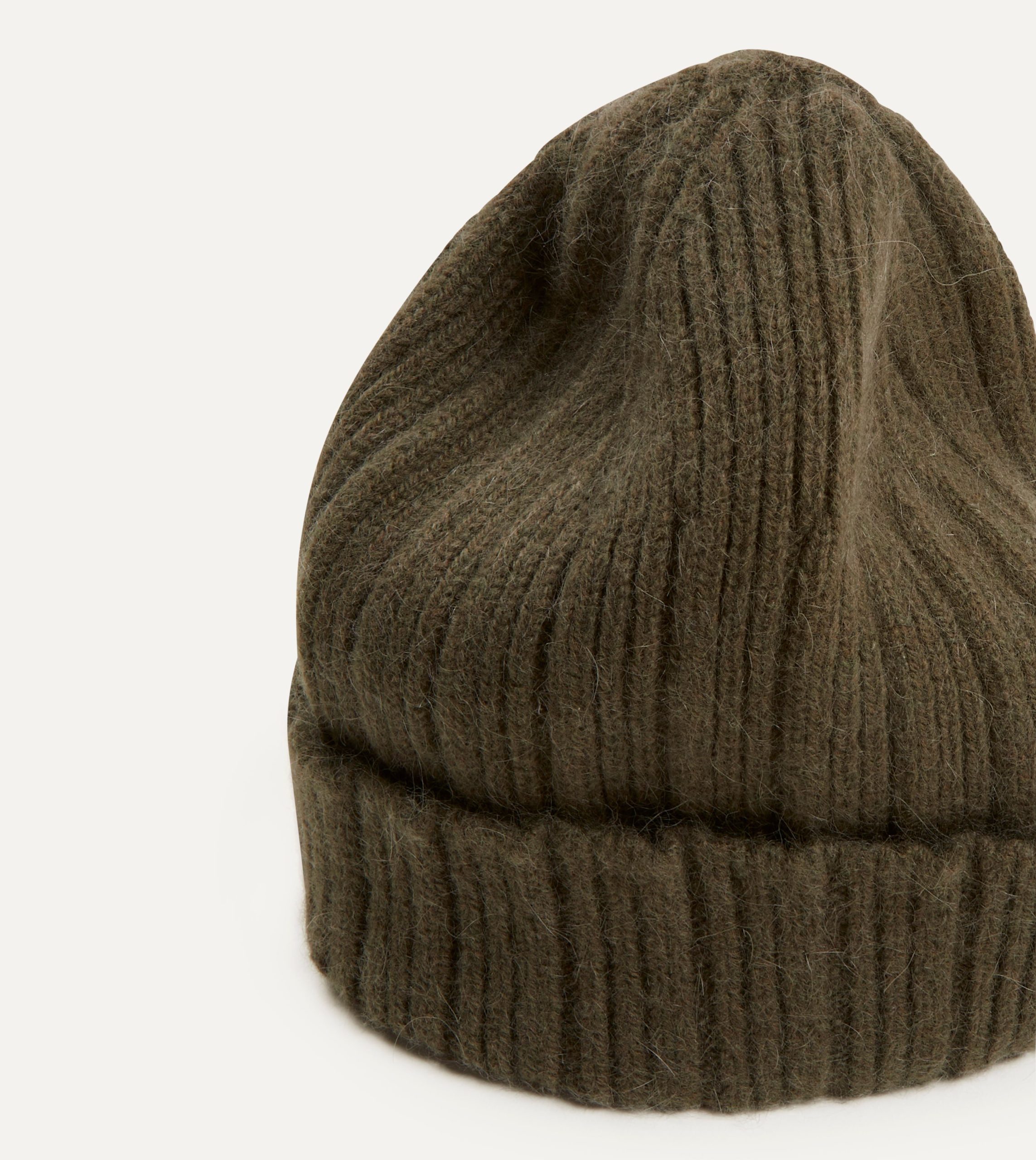 Khaki Green Angora Lambswool Ribbed Knit Cap - Image 4
