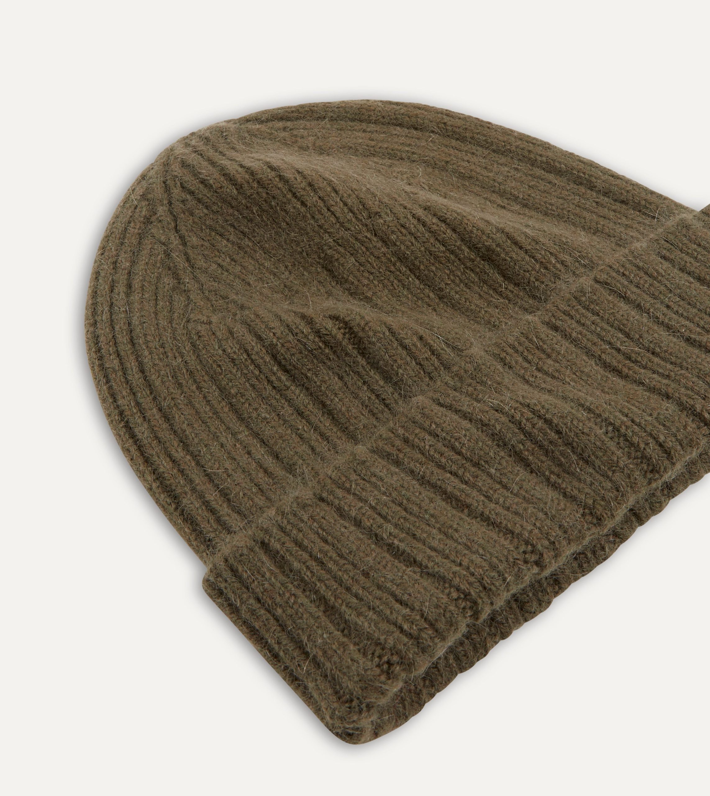 Khaki Green Angora Lambswool Ribbed Knit Cap - Image 3