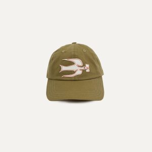 Green Pigeon Appliqué Emblem Cotton-Linen Baseball Cap