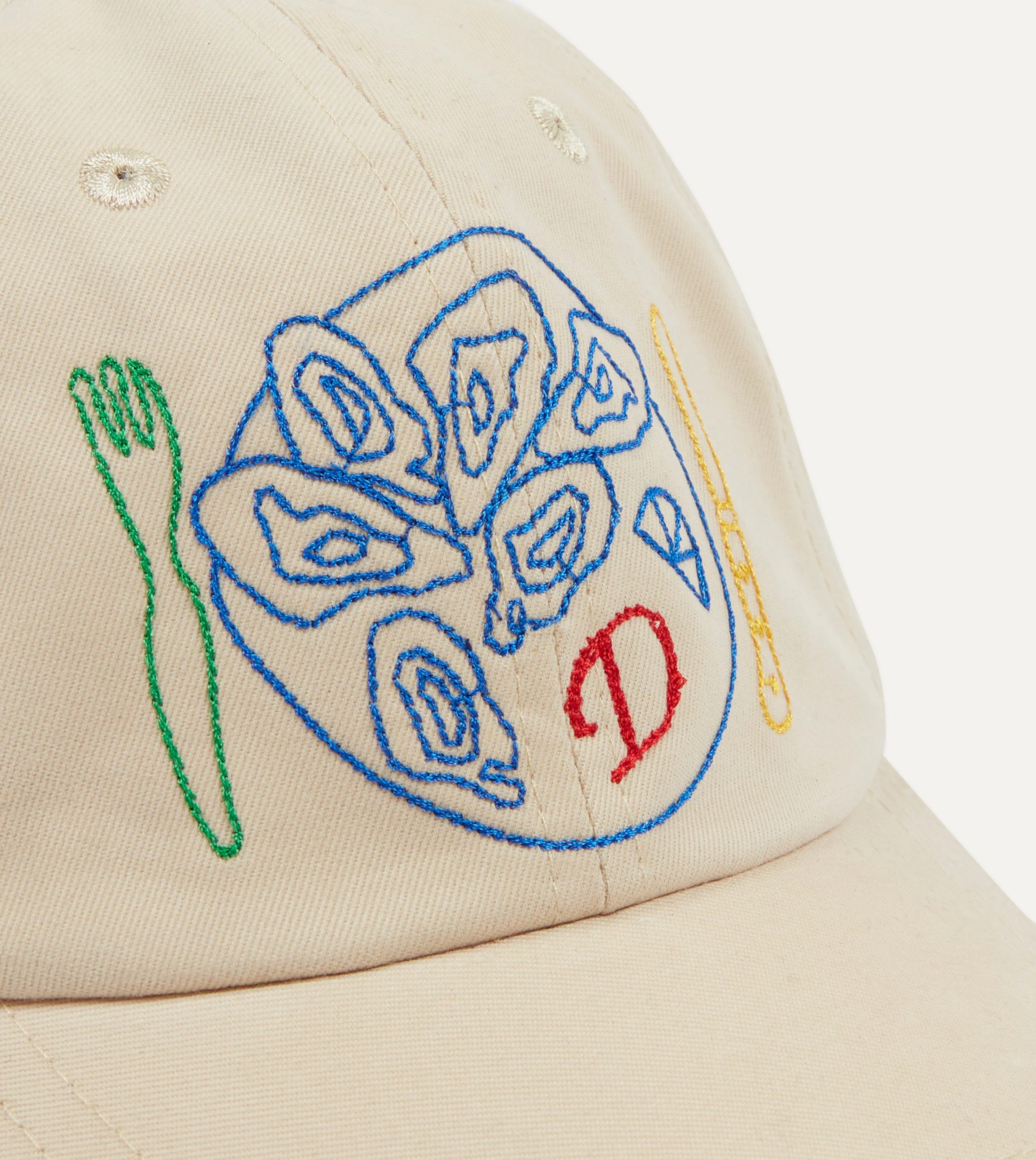 Ecru Chainstitch 'D' Oysters Cotton Twill Baseball Cap - Image 3